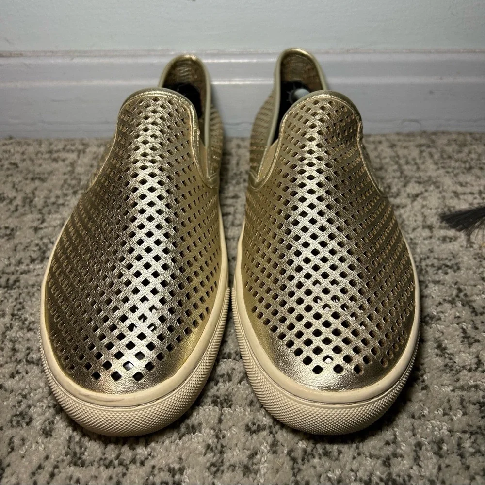 Tory Burch Leather Jesse Gold Perforated Slip-On Loafers Size 9.5